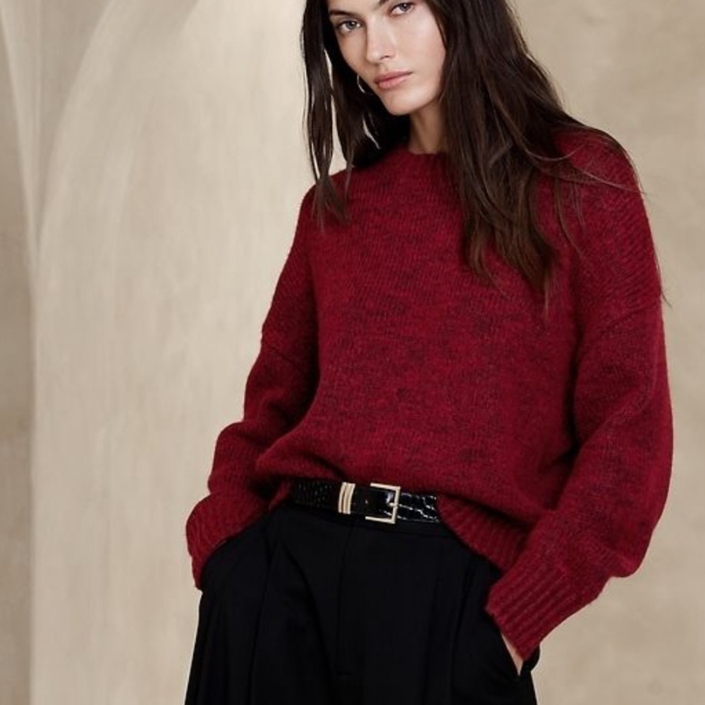 Banana Republic Mona Oversized Wool-Cotton Sweater Winterberry Red XS